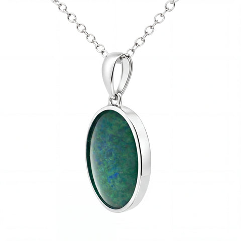Triplet Opal Bezel Pendant Set in Stainless Steel - Blue and Green - Australian Opal Cutters and Pearl Divers