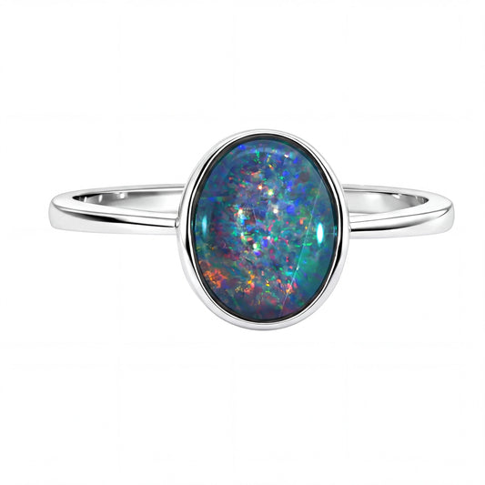 Triplet Opal Ring in 925 Sterling Silver - Multicolour - Australian Opal Cutters and Pearl Divers
