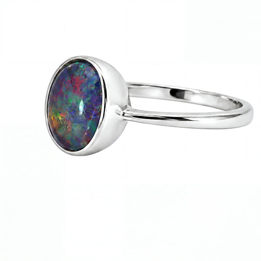 Triplet Opal Ring in 925 Sterling Silver - Multicolour