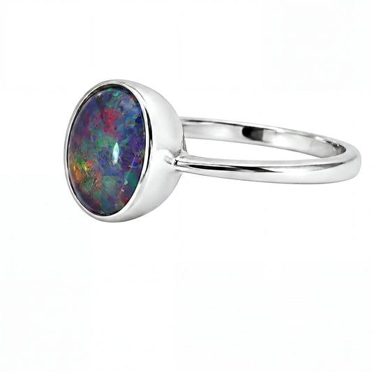 Triplet Opal Ring in 925 Sterling Silver - Multicolour - Australian Opal Cutters and Pearl Divers