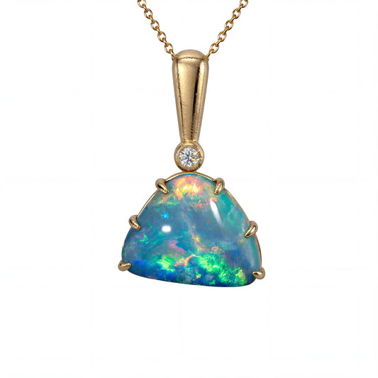 Doublet Opal Pendant in 9K Yellow Gold - Multicolour