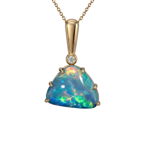 Doublet Opal Pendant in 9K Yellow Gold - Multicolour - Australian Opal Cutters and Pearl Divers