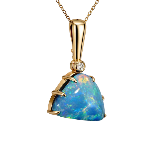 Doublet Opal Pendant in 9K Yellow Gold - Multicolour - Australian Opal Cutters and Pearl Divers