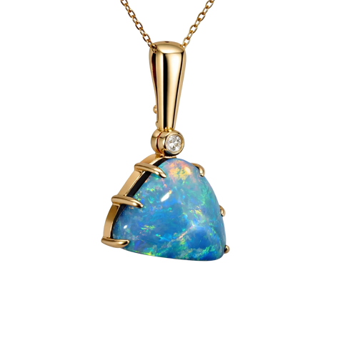 Doublet Opal Pendant in 9K Yellow Gold - Multicolour - Australian Opal Cutters and Pearl Divers