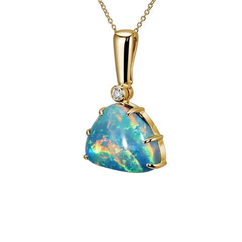 Doublet Opal Pendant in 9K Yellow Gold - Multicolour - Australian Opal Cutters and Pearl Divers