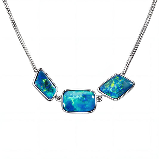 Dark Opal Necklace in 925 Sterling Silver - Green-Blue
