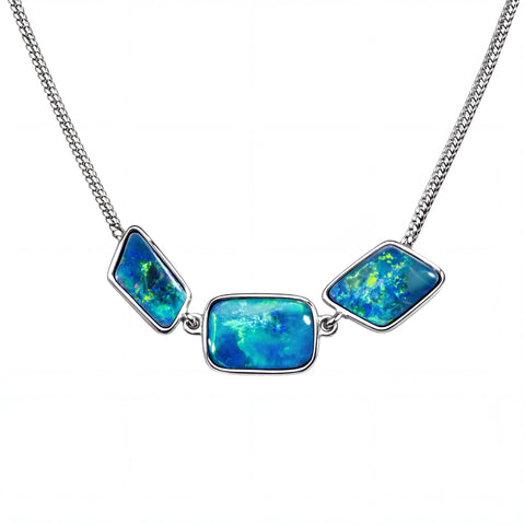 Dark Opal Necklace in 925 Sterling Silver - Green-Blue