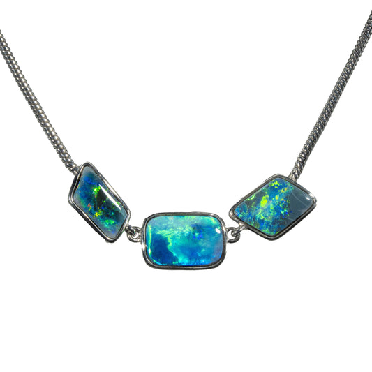Black Opal Necklace in 925 Sterling Silver - Green-Blue