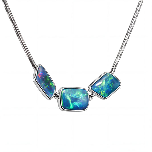 Dark Opal Necklace in 925 Sterling Silver - Green-Blue