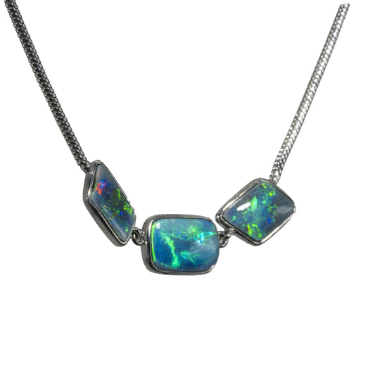 Black Opal Necklace in 925 Sterling Silver - Green-Blue