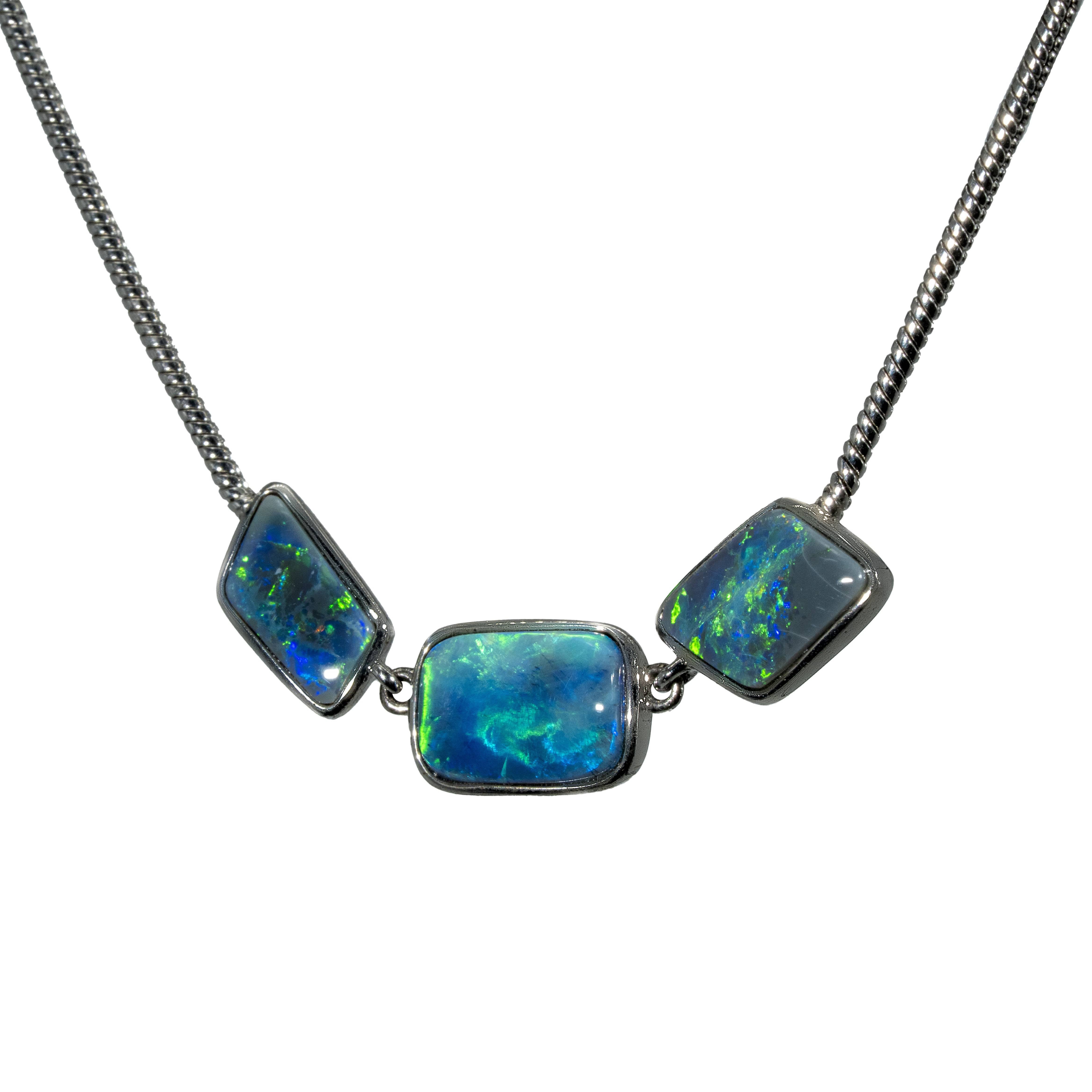 Black Opal Necklace in 925 Sterling Silver - Green-Blue