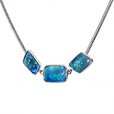 Dark Opal Necklace in 925 Sterling Silver - Green-Blue