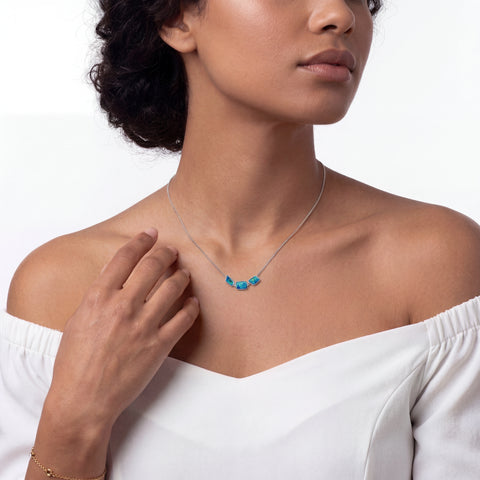 Dark Opal Necklace in 925 Sterling Silver - Green-Blue