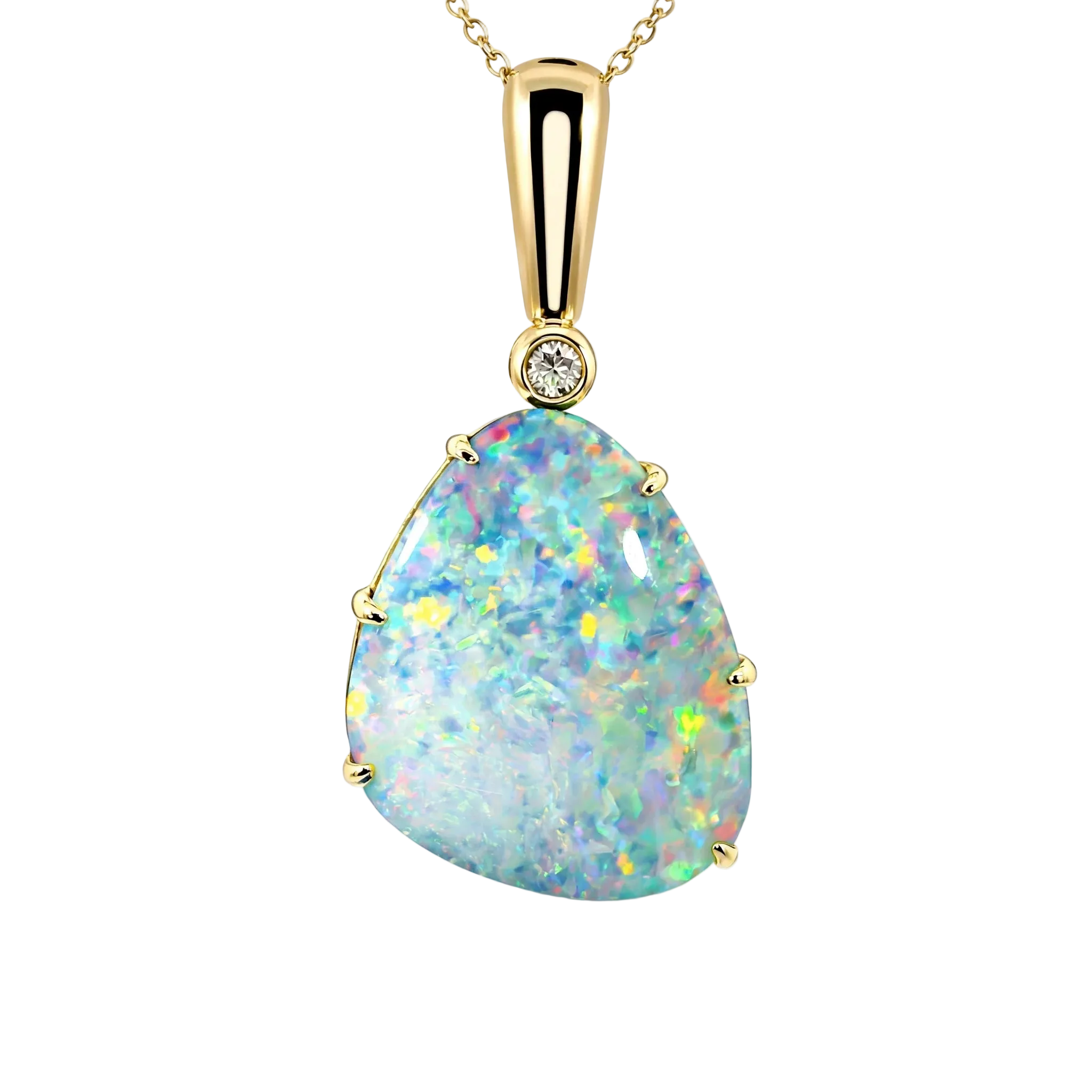 Doublet Opal Pendant in 9K Yellow Gold - Multicolour - Australian Opal Cutters and Pearl Divers