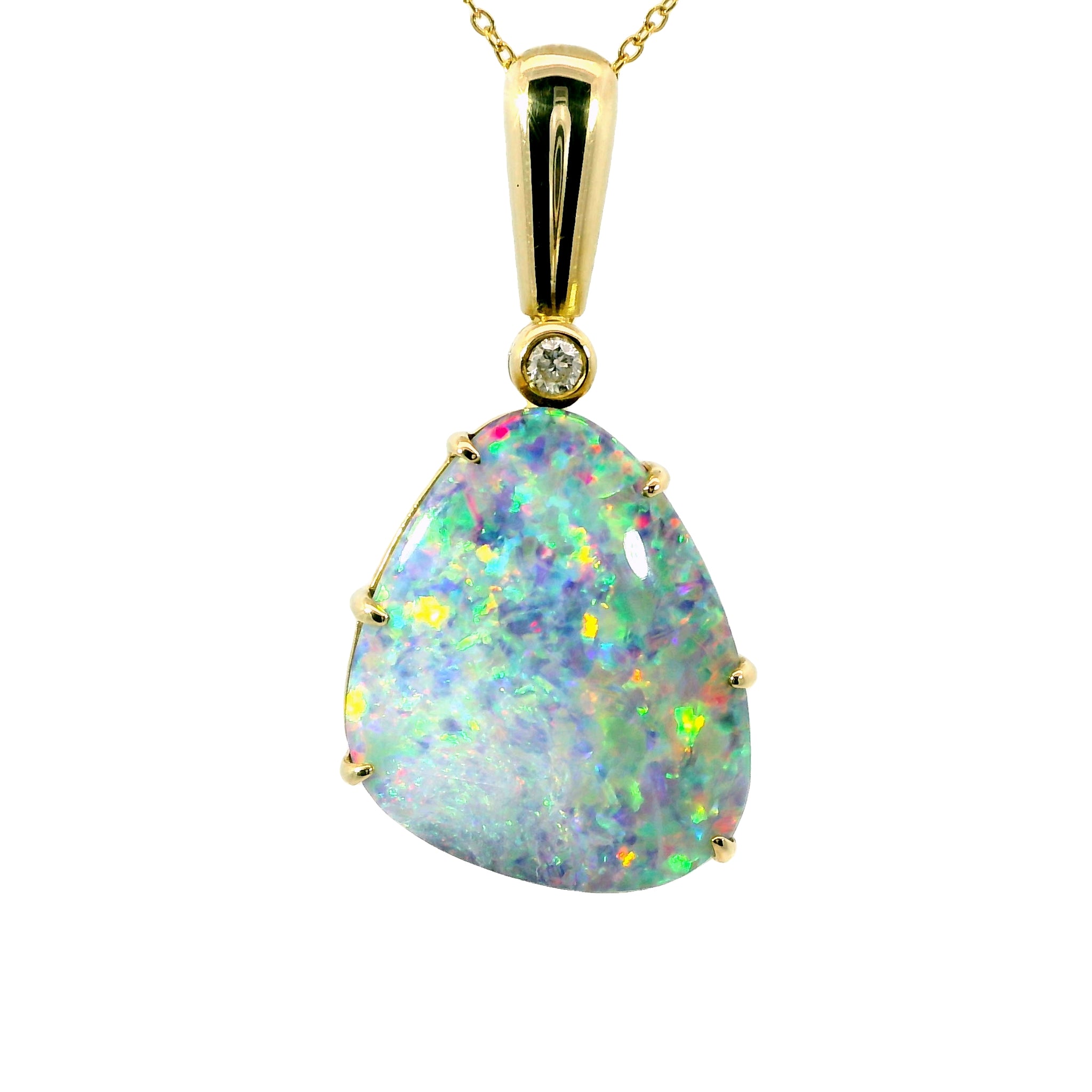 Doublet Opal Pendant in 9K Yellow Gold - Multicolour