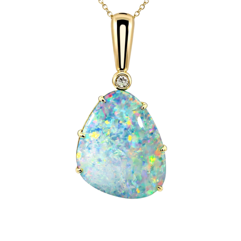 Doublet Opal Pendant in 9K Yellow Gold - Multicolour - Australian Opal Cutters and Pearl Divers