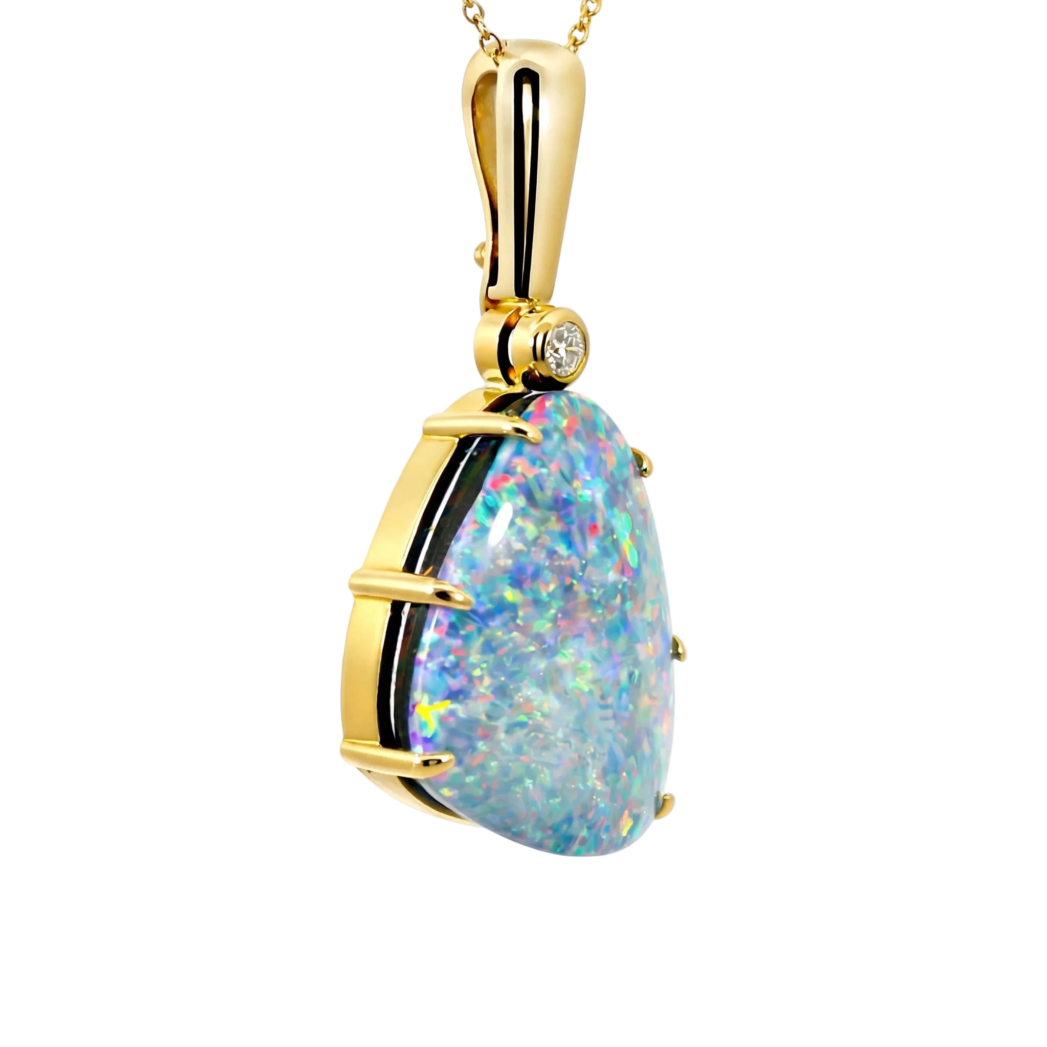 Doublet Opal Pendant in 9K Yellow Gold - Multicolour - Australian Opal Cutters and Pearl Divers
