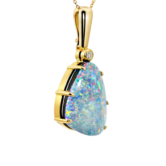 Doublet Opal Pendant in 9K Yellow Gold - Multicolour - Australian Opal Cutters and Pearl Divers
