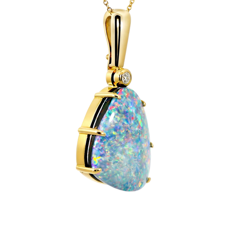 Doublet Opal Pendant in 9K Yellow Gold - Multicolour - Australian Opal Cutters and Pearl Divers