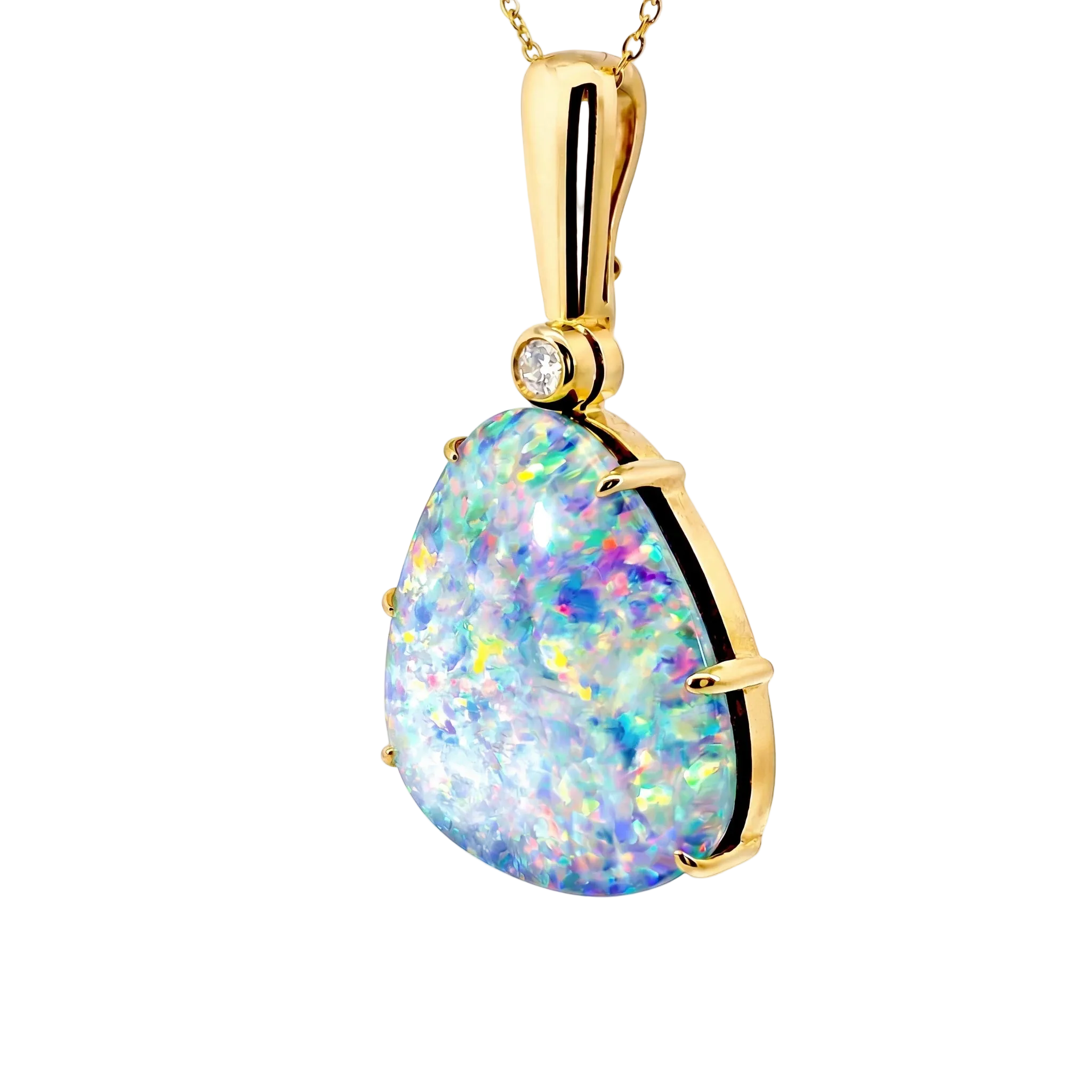 Doublet Opal Pendant in 9K Yellow Gold - Multicolour - Australian Opal Cutters and Pearl Divers