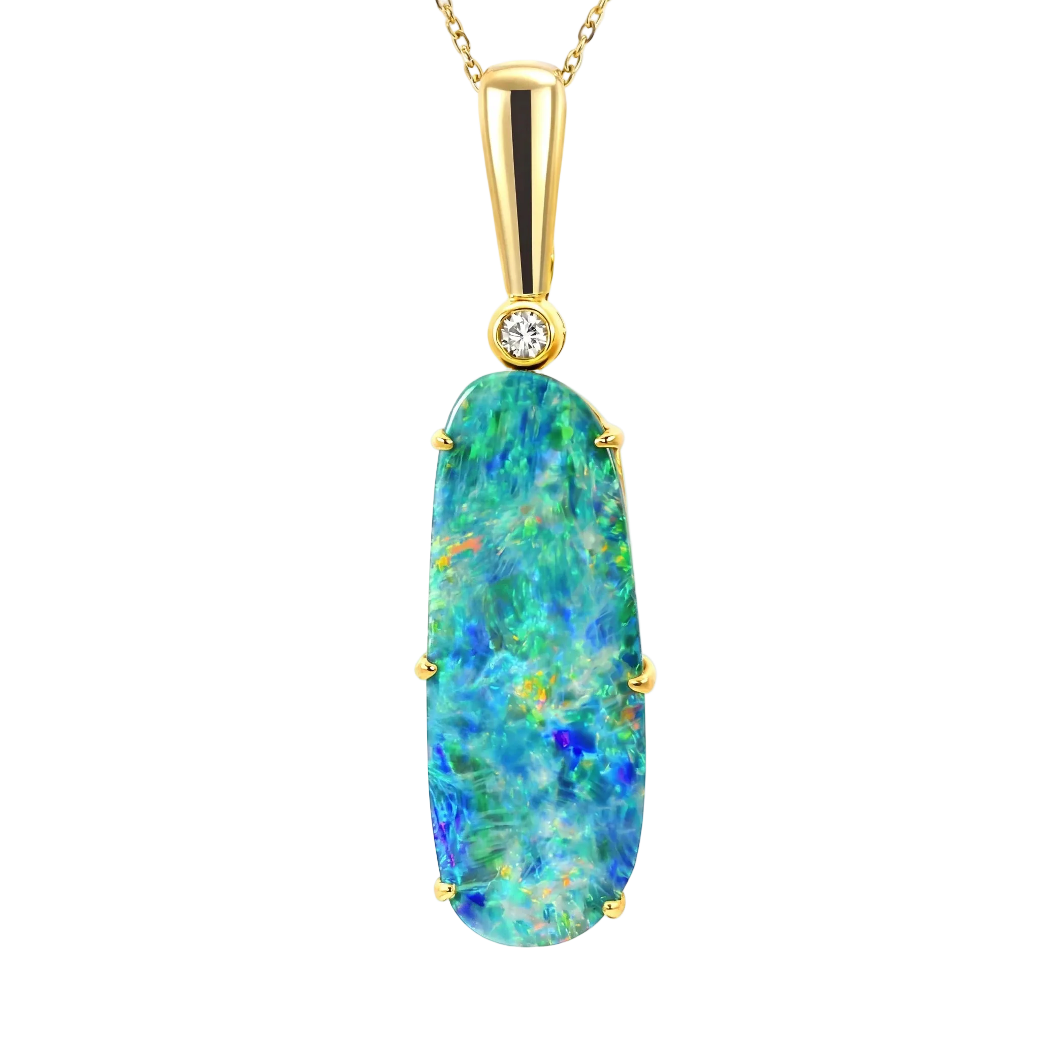 Doublet Opal Pendant in 9K Yellow Gold - Multicolour - Australian Opal Cutters and Pearl Divers
