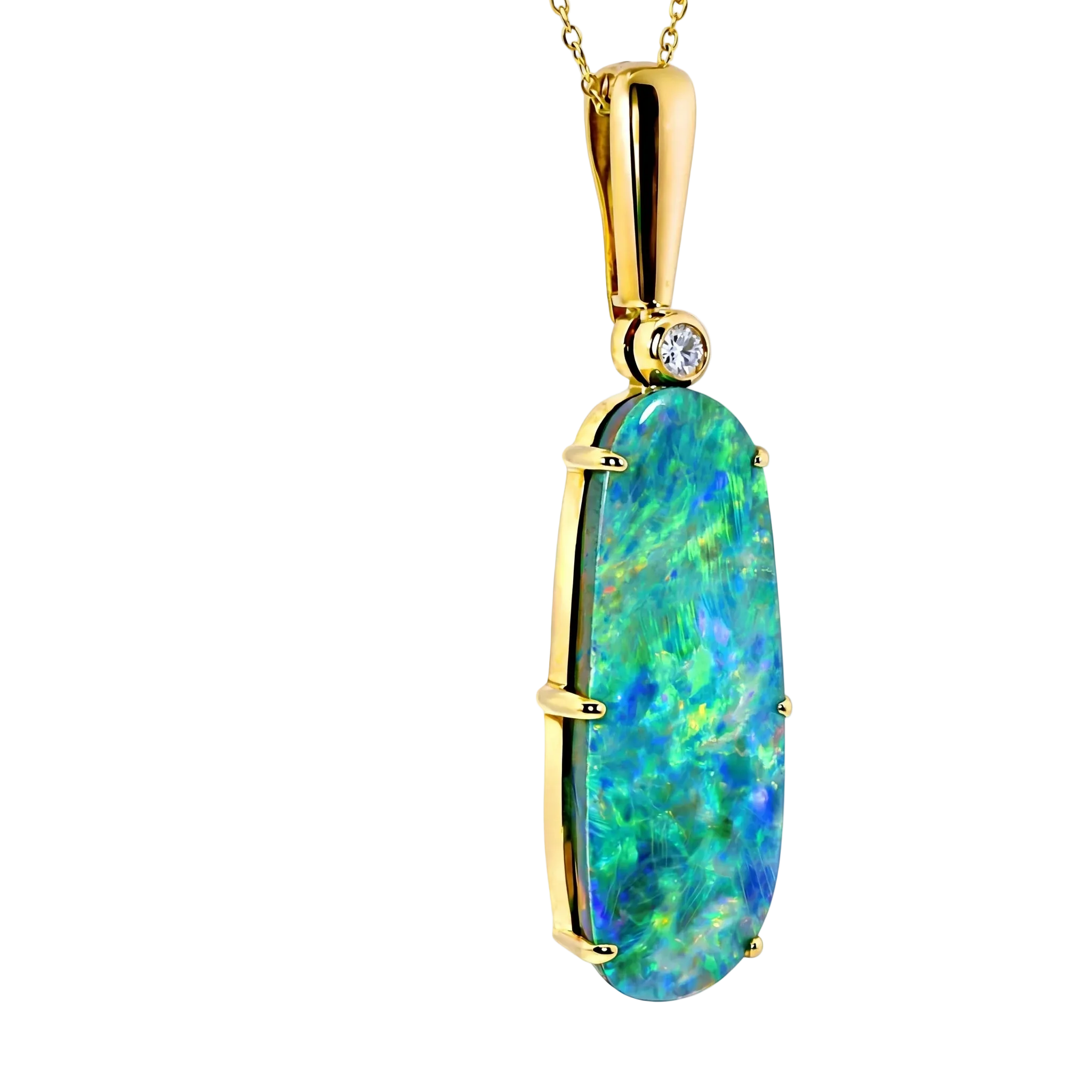 Doublet Opal Pendant in 9K Yellow Gold - Multicolour - Australian Opal Cutters and Pearl Divers