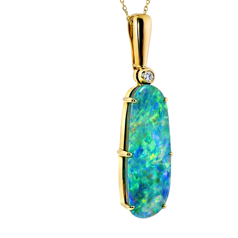 Doublet Opal Pendant in 9K Yellow Gold - Multicolour - Australian Opal Cutters and Pearl Divers