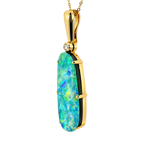 Doublet Opal Pendant in 9K Yellow Gold - Multicolour - Australian Opal Cutters and Pearl Divers