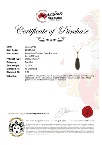 Doublet Opal Pendant in 9K Yellow Gold - Multicolour