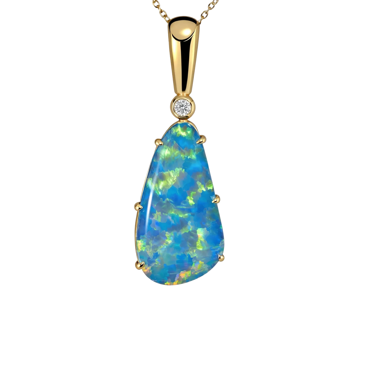 Doublet Opal Pendant in 9K Yellow Gold - Multicolour - Australian Opal Cutters and Pearl Divers