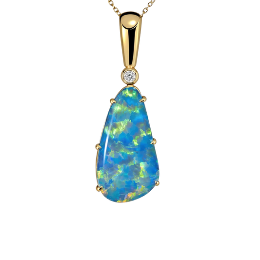 Doublet Opal Pendant in 9K Yellow Gold - Multicolour - Australian Opal Cutters and Pearl Divers