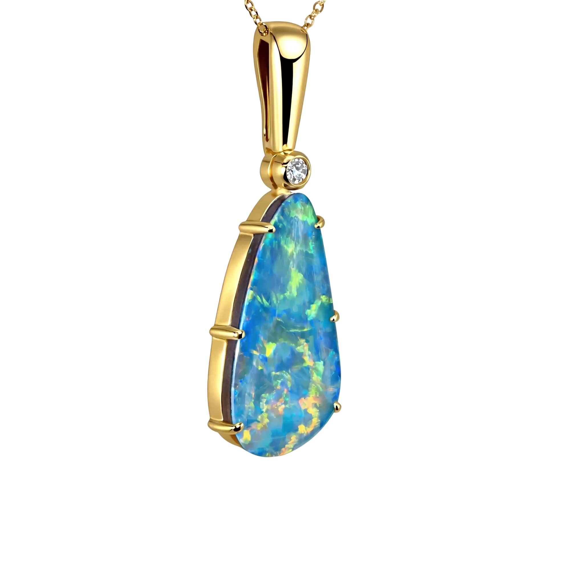 Doublet Opal Pendant in 9K Yellow Gold - Multicolour - Australian Opal Cutters and Pearl Divers