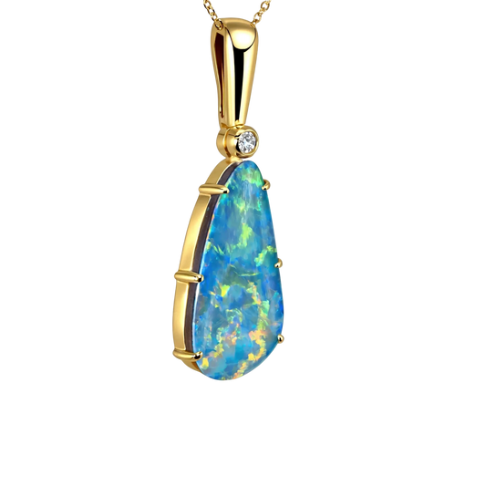 Doublet Opal Pendant in 9K Yellow Gold - Multicolour - Australian Opal Cutters and Pearl Divers