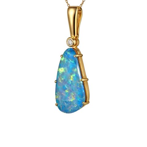 Doublet Opal Pendant in 9K Yellow Gold - Multicolour - Australian Opal Cutters and Pearl Divers
