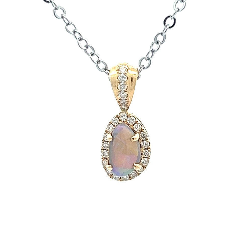 Australian Opal Black Pendant set in 14K Yellow Gold