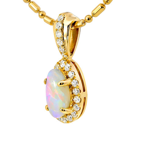 Dark Opal Pendant in 9K Yellow Gold - Multicolour - Australian Opal Cutters and Pearl Divers