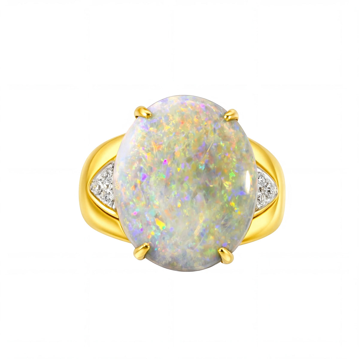 Light Opal Men's Ring In 18k Yellow Gold - Multicolour - Australian Opal Cutters and Pearl Divers