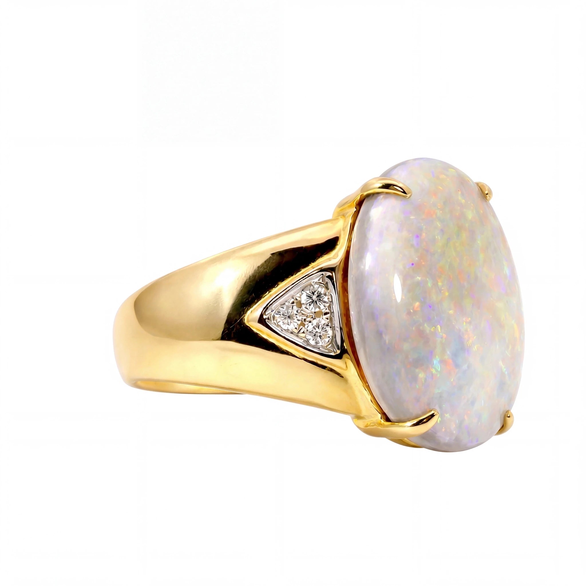 Light Opal Men's Ring In 18k Yellow Gold - Multicolour - Australian Opal Cutters and Pearl Divers