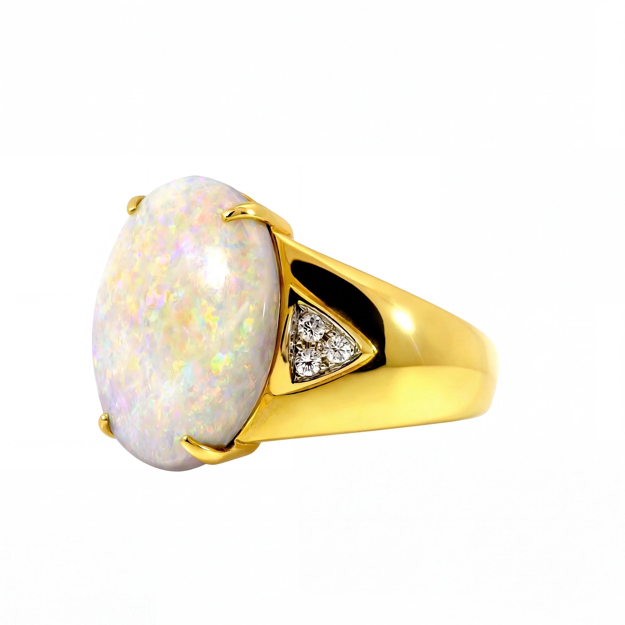 Light Opal Men's Ring In 18k Yellow Gold - Multicolour - Australian Opal Cutters and Pearl Divers