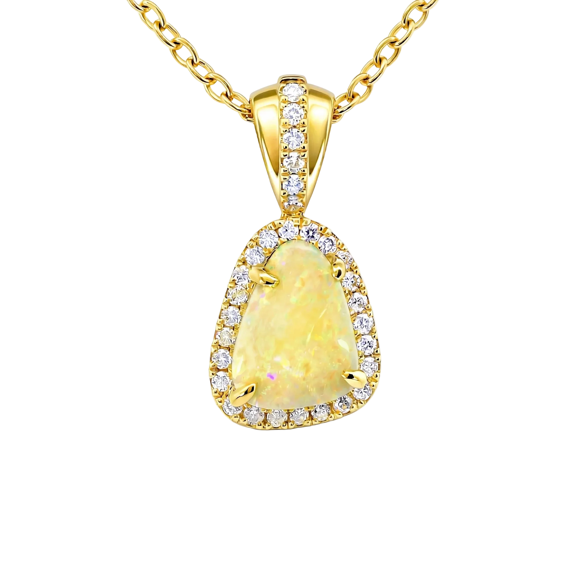 Light Opal Pendant in 9K Yellow Gold - Multicolour - Australian Opal Cutters and Pearl Divers