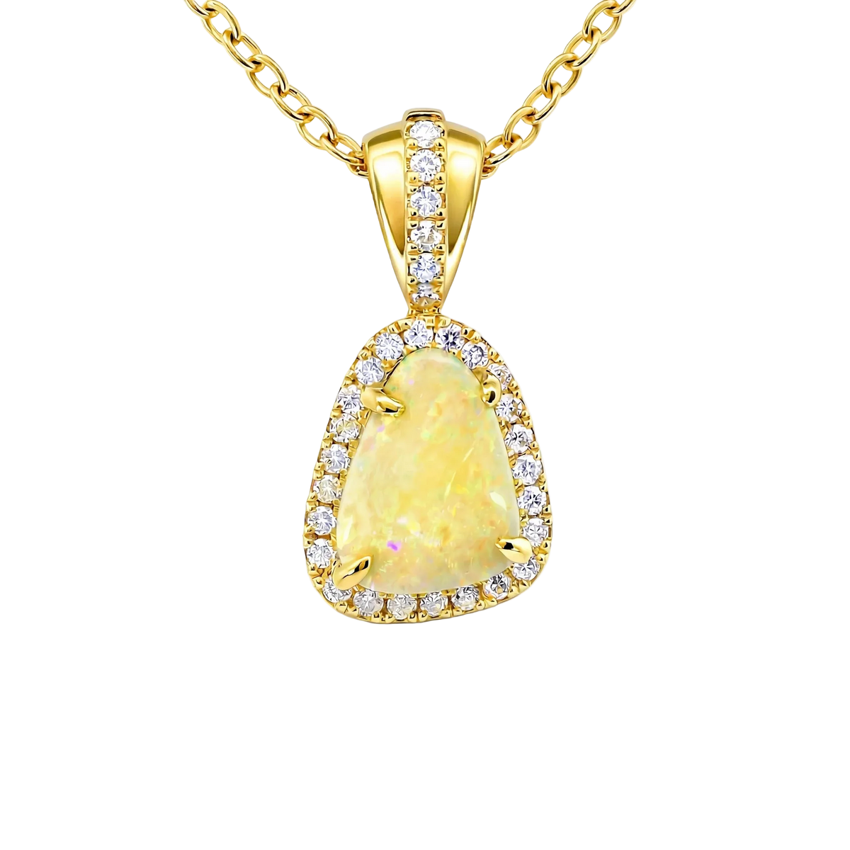 Light Opal Pendant in 9K Yellow Gold - Multicolour - Australian Opal Cutters and Pearl Divers