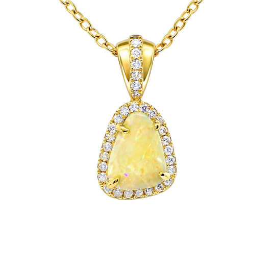 Light Opal Pendant in 9K Yellow Gold - Multicolour - Australian Opal Cutters and Pearl Divers