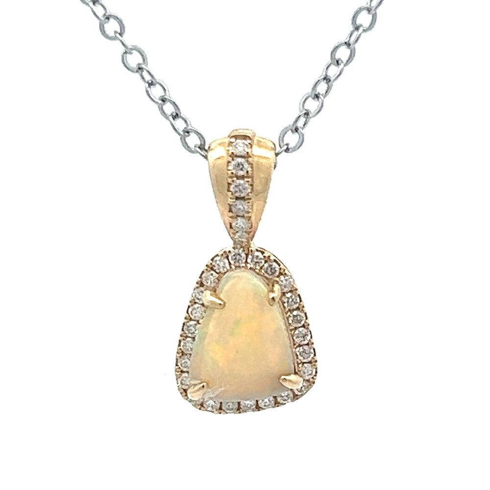 Australian Opal Black Pendant set in 14K Yellow Gold