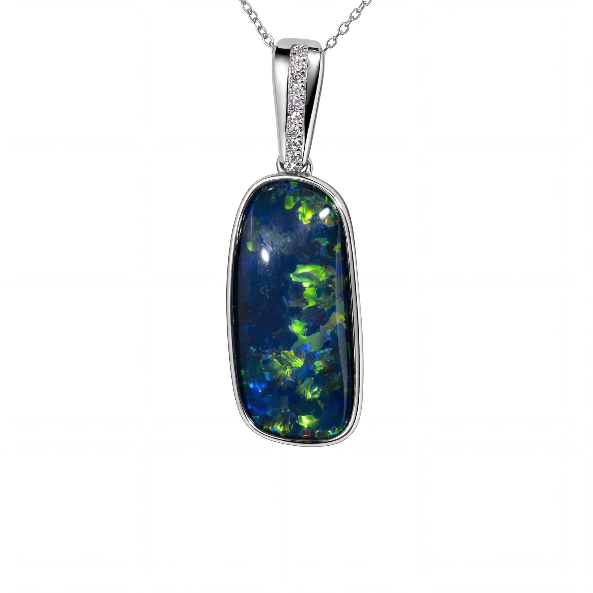 Triplet Opal Pendant in 9K White Gold - Multicolour - Australian Opal Cutters and Pearl Divers