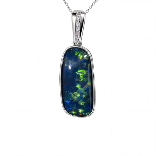 Triplet Opal Pendant in 9K White Gold - Multicolour - Australian Opal Cutters and Pearl Divers