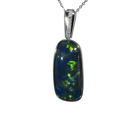Triplet Opal Pendant in 9K White Gold - Multicolour