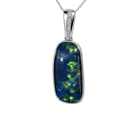 Triplet Opal Pendant in 9K White Gold - Multicolour - Australian Opal Cutters and Pearl Divers