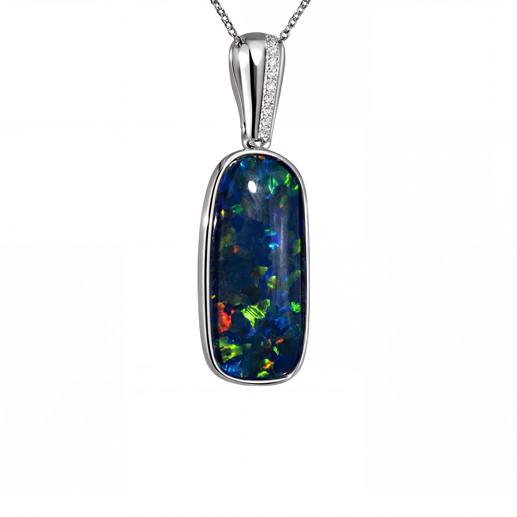 Triplet Opal Pendant in 9K White Gold - Multicolour - Australian Opal Cutters and Pearl Divers