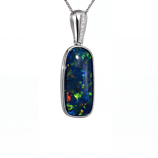Triplet Opal Pendant in 9K White Gold - Multicolour - Australian Opal Cutters and Pearl Divers