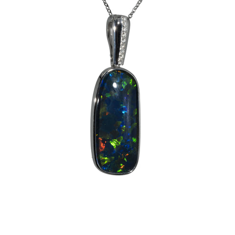 Triplet Opal Pendant in 9K White Gold - Multicolour